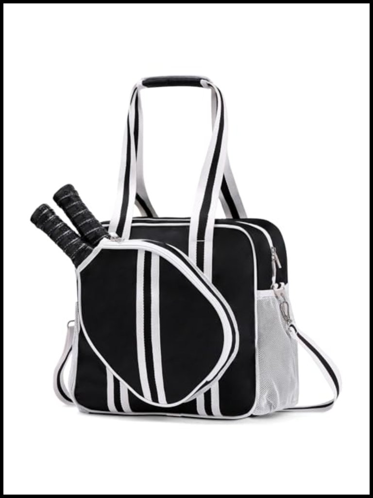 Pickleball Tote Bag With Zipper & Adjustable Shoulder Strap, Nylon, Holds 2